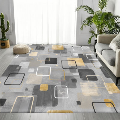 Tapis abstrait géométrique carré, motif d'art minimaliste, tapis antidérapant lavable à la machine, décoration intérieure artistique pour salon, chambre à coucher, entrée, cuisine, balcon, appartement