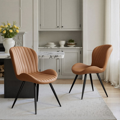 Ensemble de 2 chaises de salle à manger modernes, chaises de cuisine rembourrées en tissu Tech avec dossier incurvé, chaises de salle à manger confortables pour les repas en famille et les invités