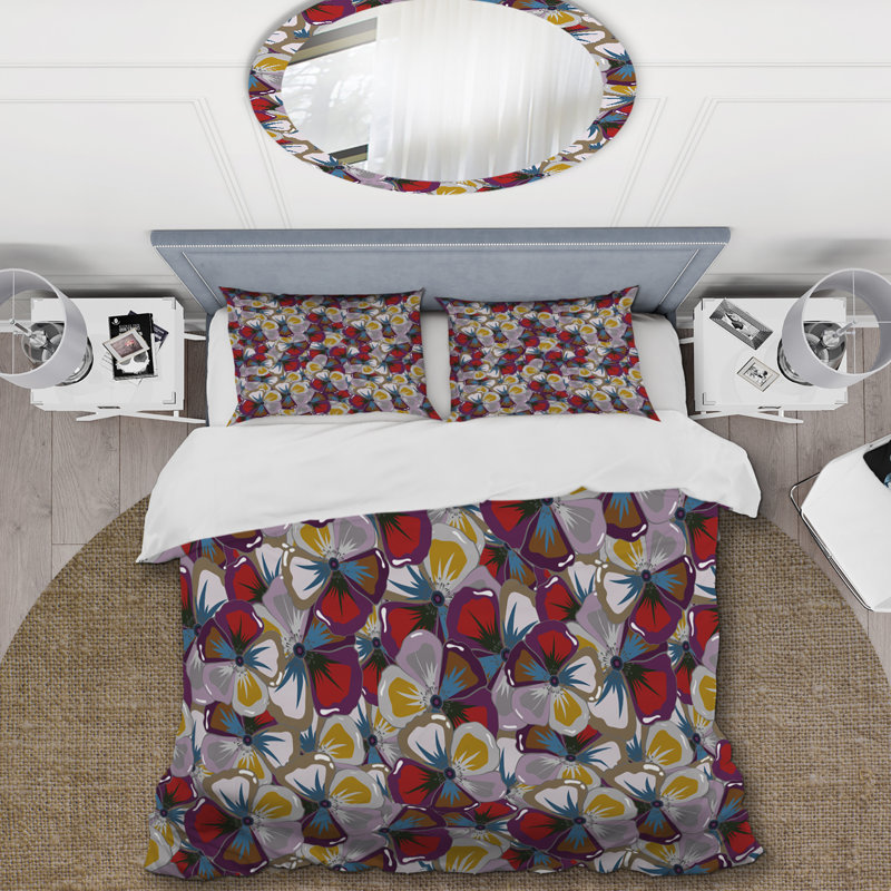 Fleurs rouges et blanches - Ensemble de housse de couette Cabin & Lodge, Housse de couette pour grand lit et 2 taies décor