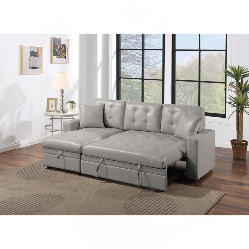 Canapé modulaire convertible gris clair en faux cuir convertible