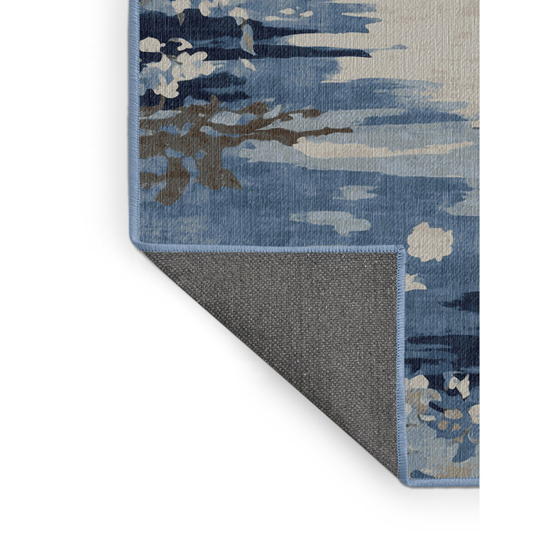 Machine Washable Blue Area Rug, Rectangle 7' x  10'