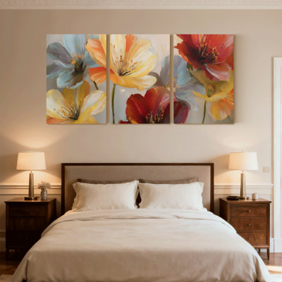 Plantes et fleurs, ensemble de 3 reproductions d'art sur toile