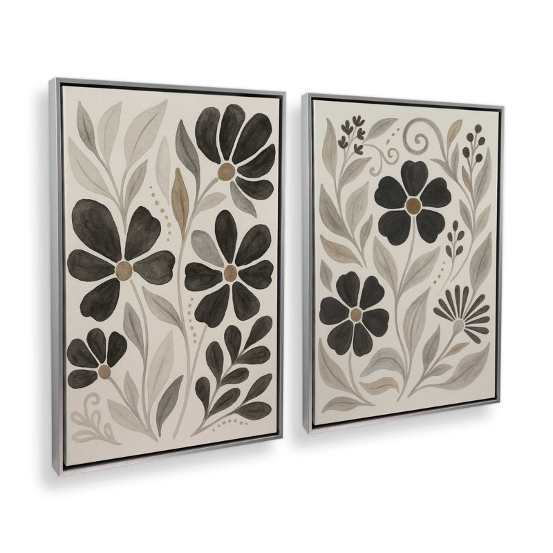 Midnight Petals Set of 2 Prints, 30" x 20", Polished Chrome Floater Frame
