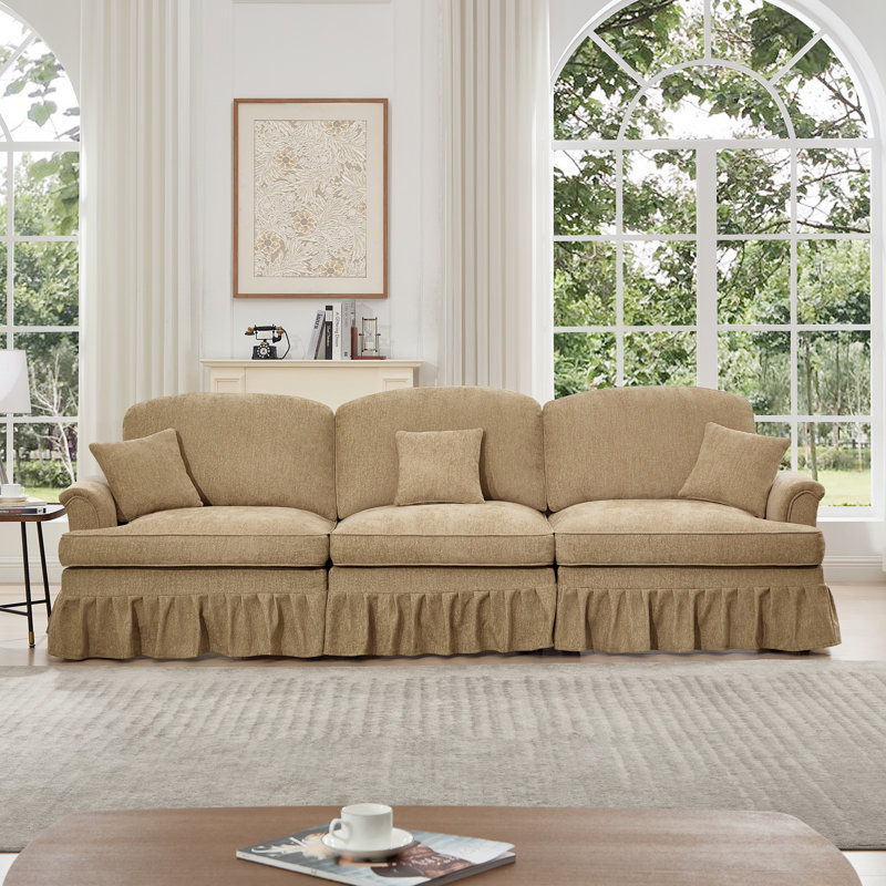 Grand canapé élégant Mid-Century, H 36,6 po x l 107,1 po x P 32,8 po, 3, Café clair