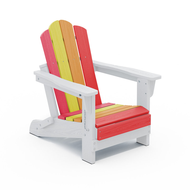High Density Polyethylene Mini Foldable Adirondack Chair, Pink/Red/White