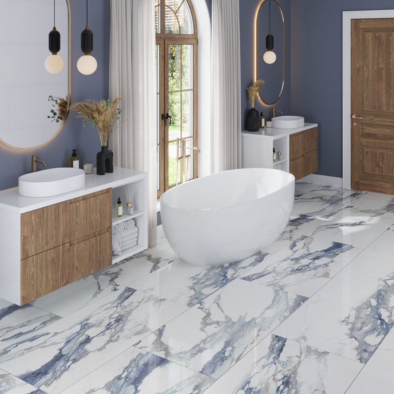 Carreau de porcelaine singulier l 23,62 po x L 47,25 po Splendor, Bleu