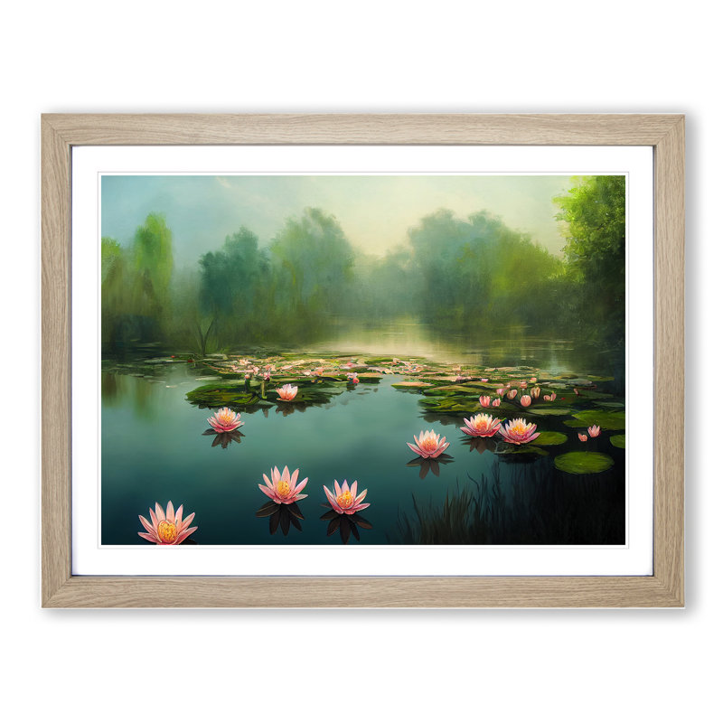Special Water Lily Pond - Framed Print, 46cm H x 64cm W, Oak Frame