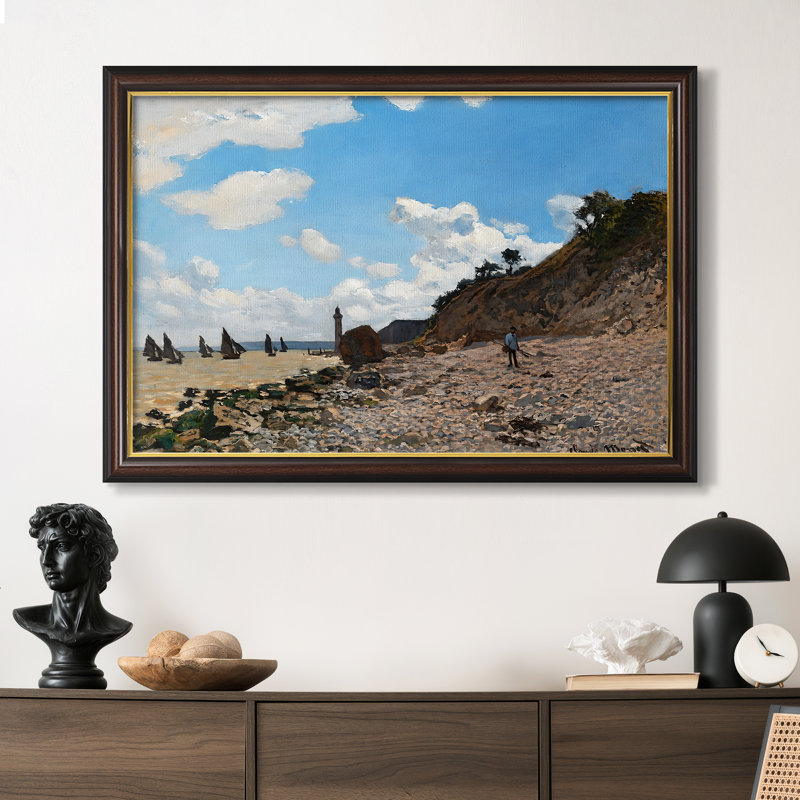 La plage à Honfleur, 1864 - Claude Monet - Toile encadrée sur mesure, Dimensions intérieures 24 po x 34 po, Framed Canvas