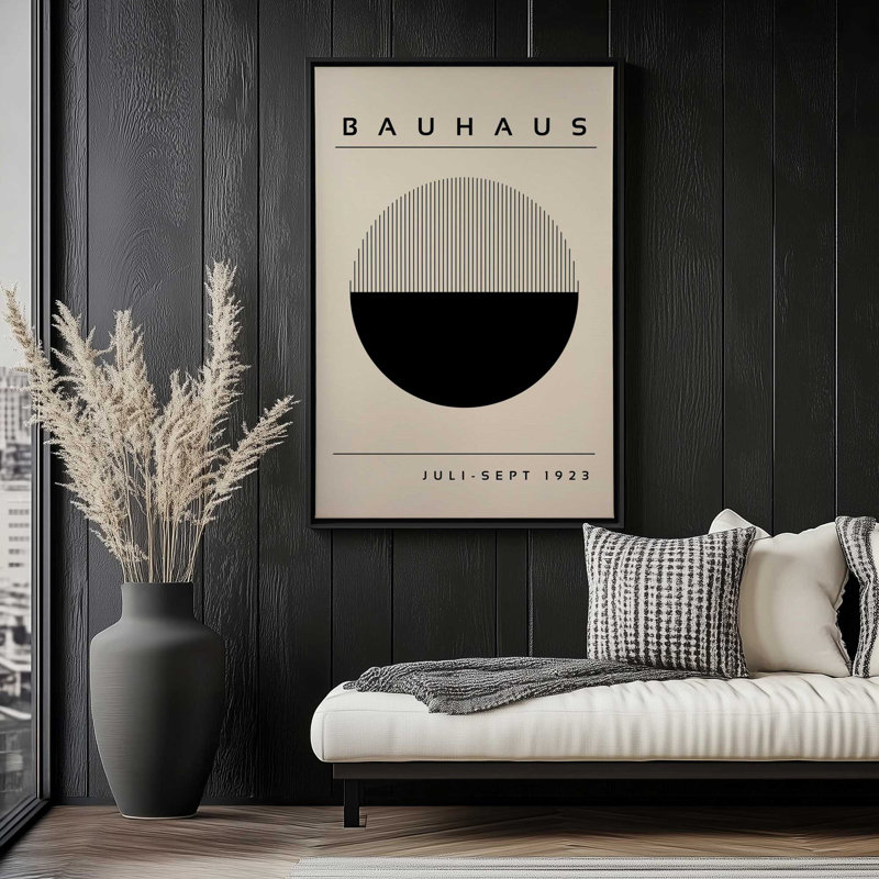 Impression éclipse de géométrie du Bauhaus, Cadre flottant en chrome poli, H 18,75 po x l 12,75 po x P 1,75 po