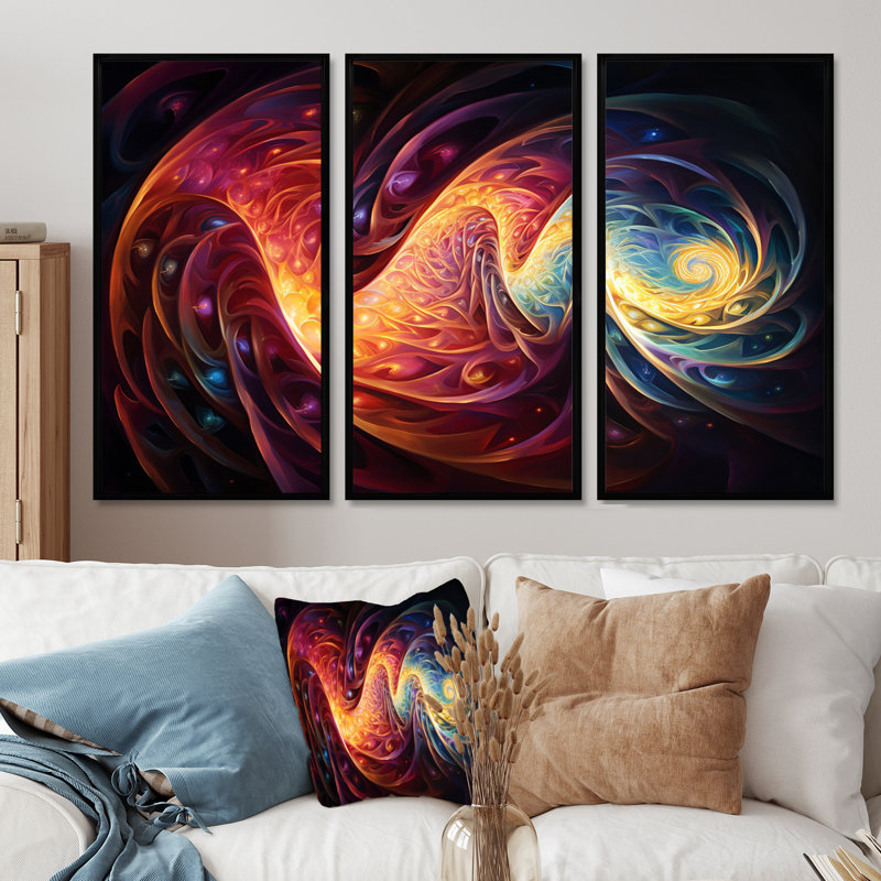 Ensemble de décoration murale Creight - Waves, Cadre flottant noir, H 32 po x l 48 po x P 1 po