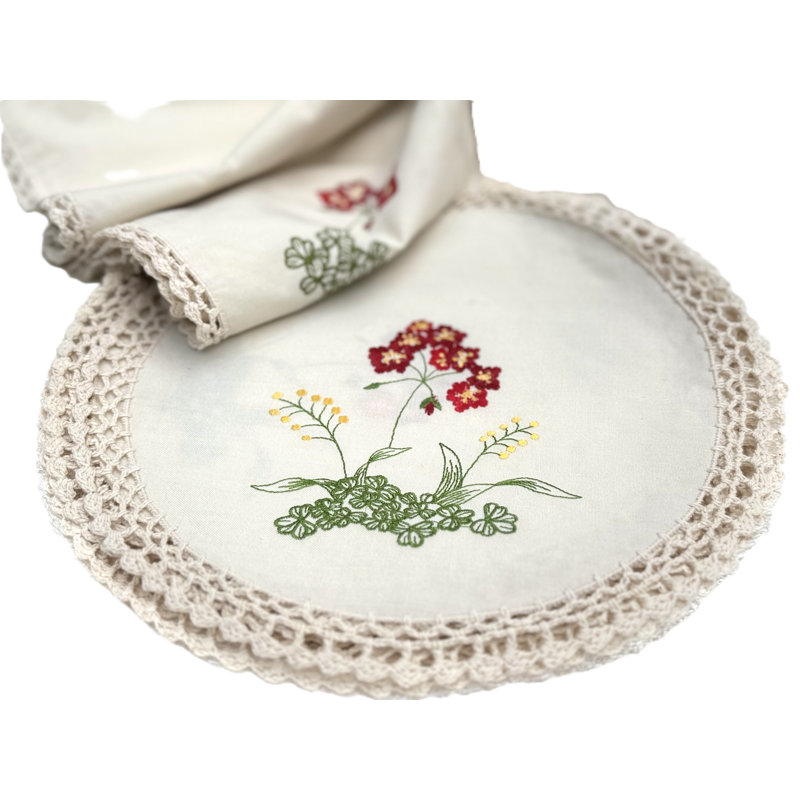 Ensemble de 4 napperons brodés fleurs beige