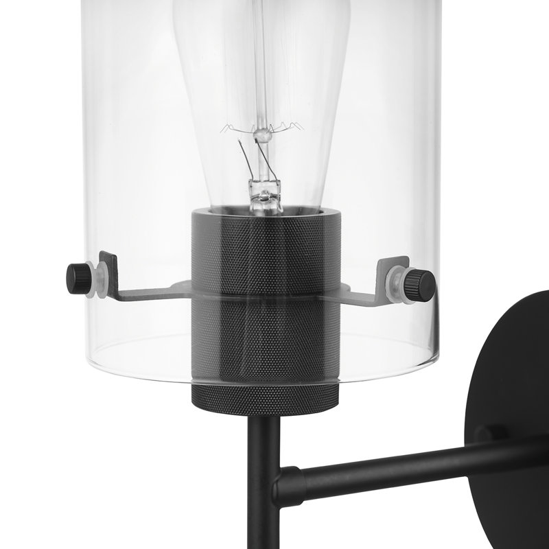 Applique murale 1 lumière Geertruida, noir mat, abat-jour en verre transparent