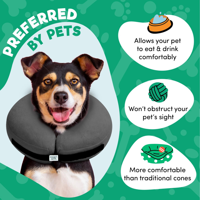 Collier gonflable cône de chien pour chiens et chats, collier de protection en E doux pour la récupération, collier réglable de très grande taille pour animal de compagnie, gris foncé