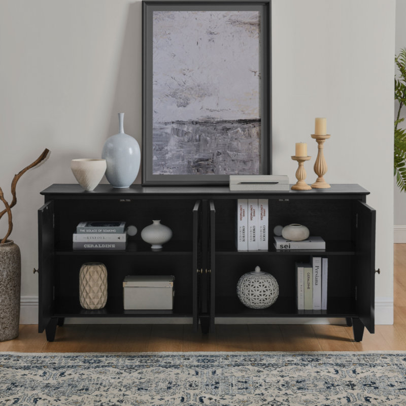 Buffet 65,5 po Mid Century Modern Buffet, Noir