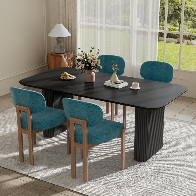 Ensemble de table de salle à manger 70,9 po, 5 Pieces: Table, 4 Chairs, Noir, Orange