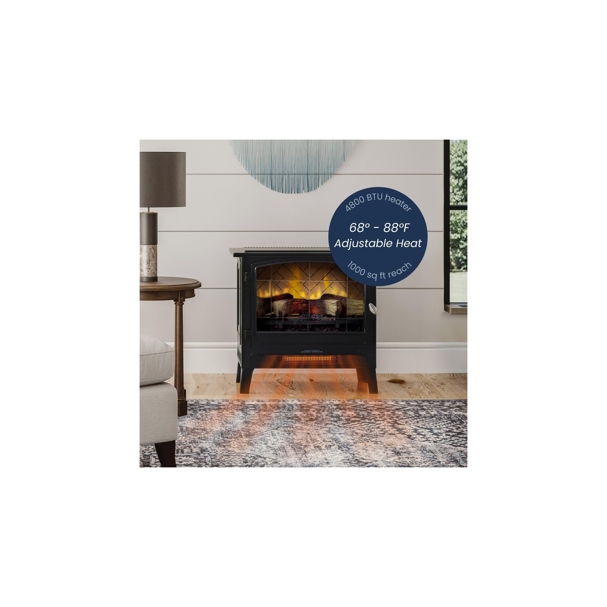 Country Living Smart Infrared Electric Fireplace Stove Heater, Black