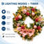 Couronne de Noël pré-illuminée de 61 cm (24 po) avec fleurs de magnolia roses et boules décoratives électroplaquées
