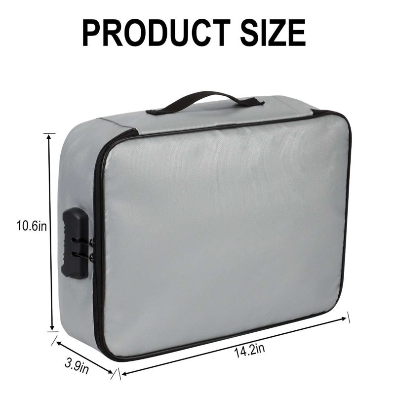 Fireproof Document Bag with Lock File Storage Organizer Bag Waterproof Safe Portable Pouch Bag, Silver