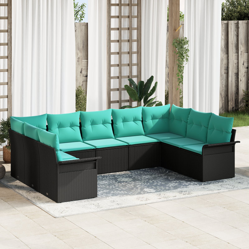  Ensemble de canapé de jardin 10 pièces avec coussins en rotin de polyester noir