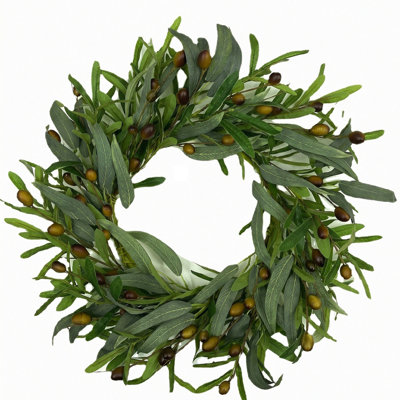 20 Inches Artificial Green Olive Wreath Greenery Wreath With Olive Leaves