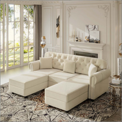 Canapé Chesterfield rembourré en velours avec garniture cloutée et accoudoirs roulés, canapé de style Mid-Century moderne capitonné, comprend 3 coussins