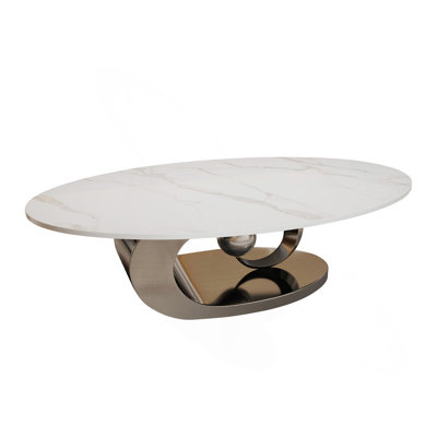 Marble Coffee Table With Sculptural Stainless Steel Base