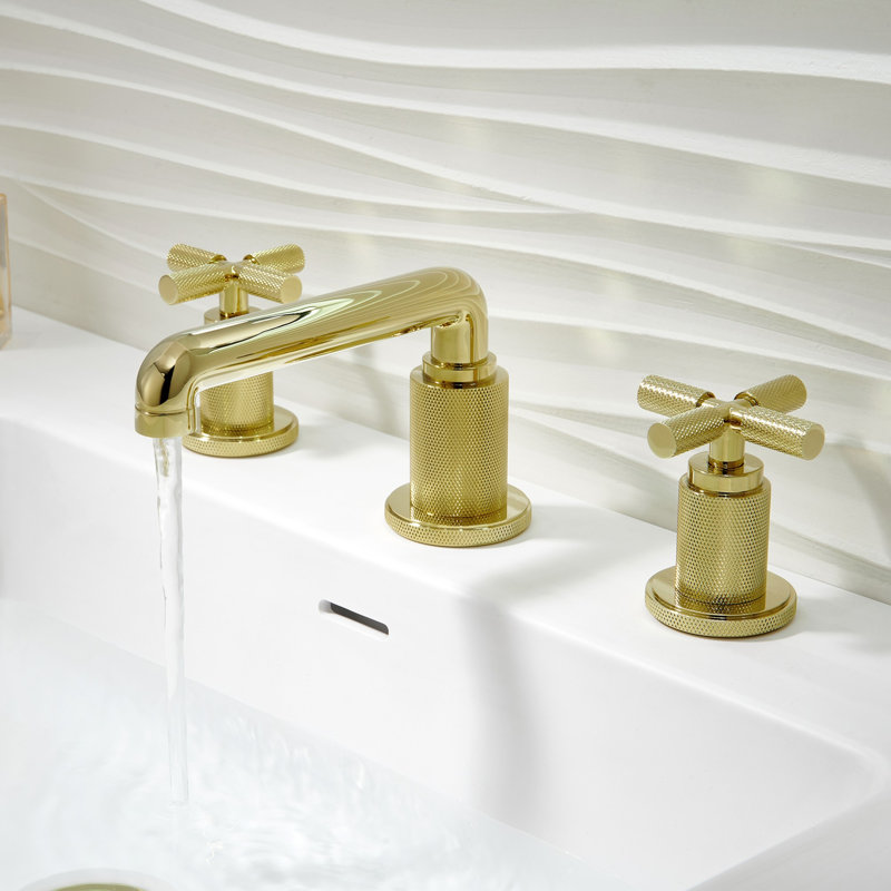 Widespread 2-handle Bathroom Faucet with Drain Assembly, Zirconium Gold, Cross Handle