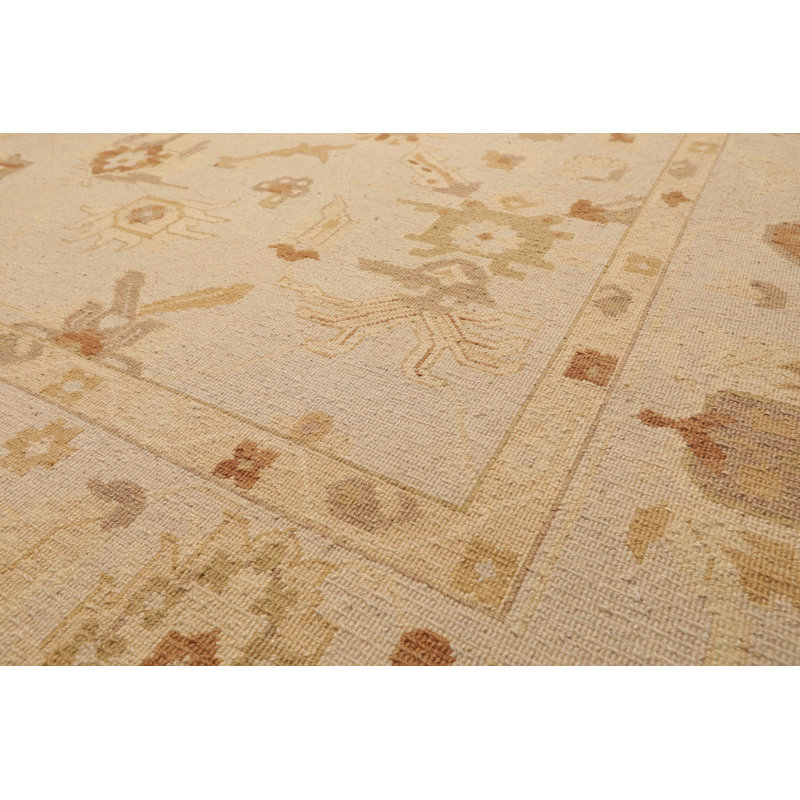 Tapis oriental en laine noué à la main de style oriental 7 pi 9 po x 9 pi 9 po Moss, couleur beige
