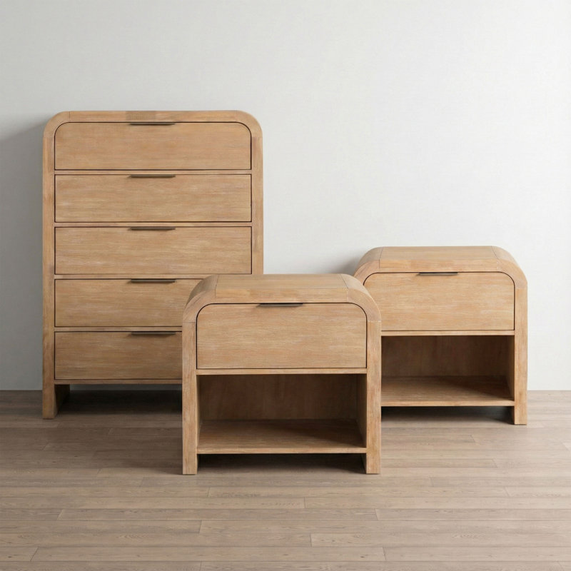 Ensemble de chambre à coucher 3 pièces Beaucet (2 tables de chevet + 1 commode), 3 Pcs: 2 Nightstands, Chest