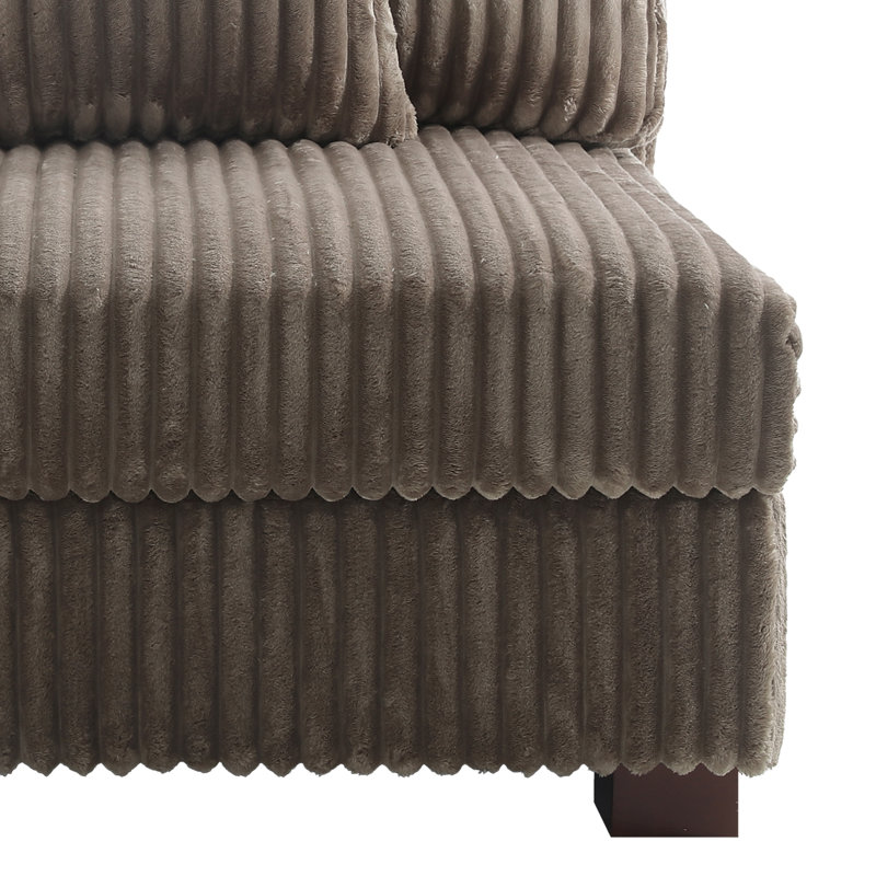 Canapé modulaire rembourré 3 pièces en flanelle de fourrure de lapin brun clair avec coussins décoratifs et repose-pieds 3 pièces