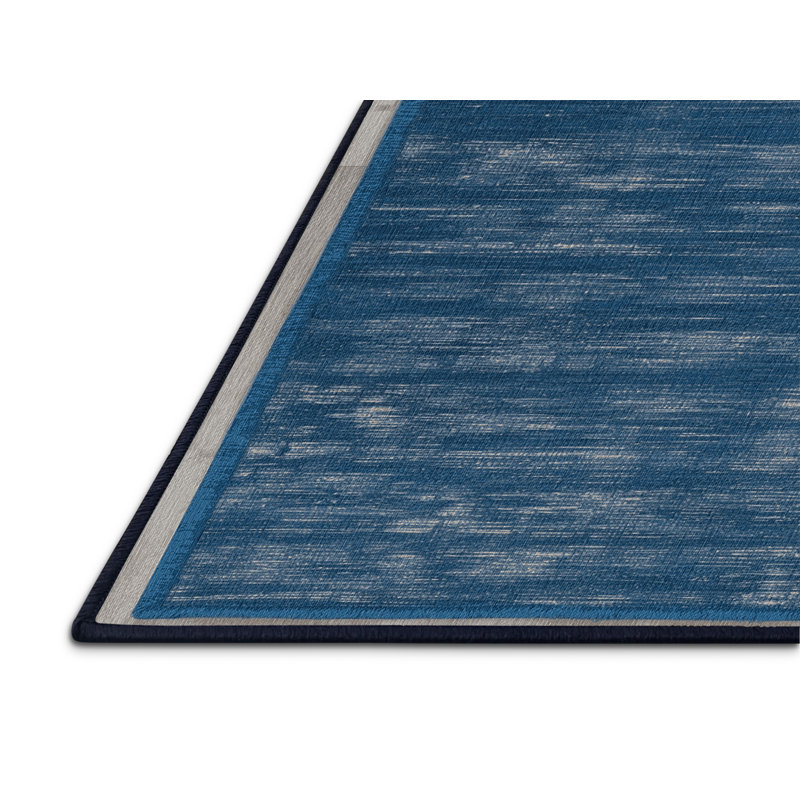 Tapis bleu uni lavable à la machine, Rectangulaire 7 pi x 10 pi