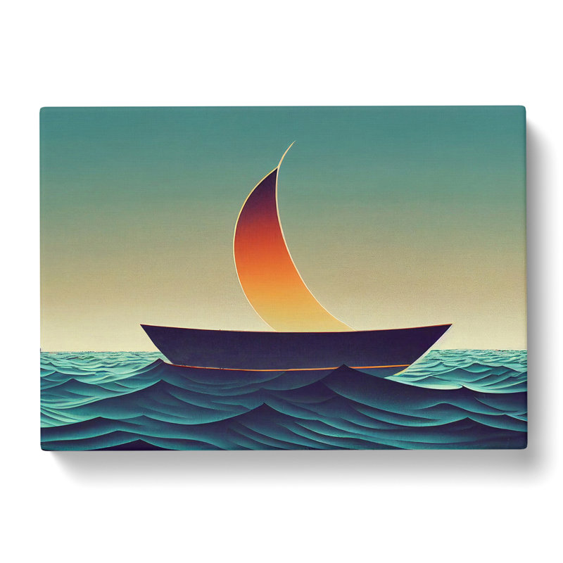 Glowing Sailing Boat - Wrapped Canvas, 35cm H x 50cm W x 3cm D