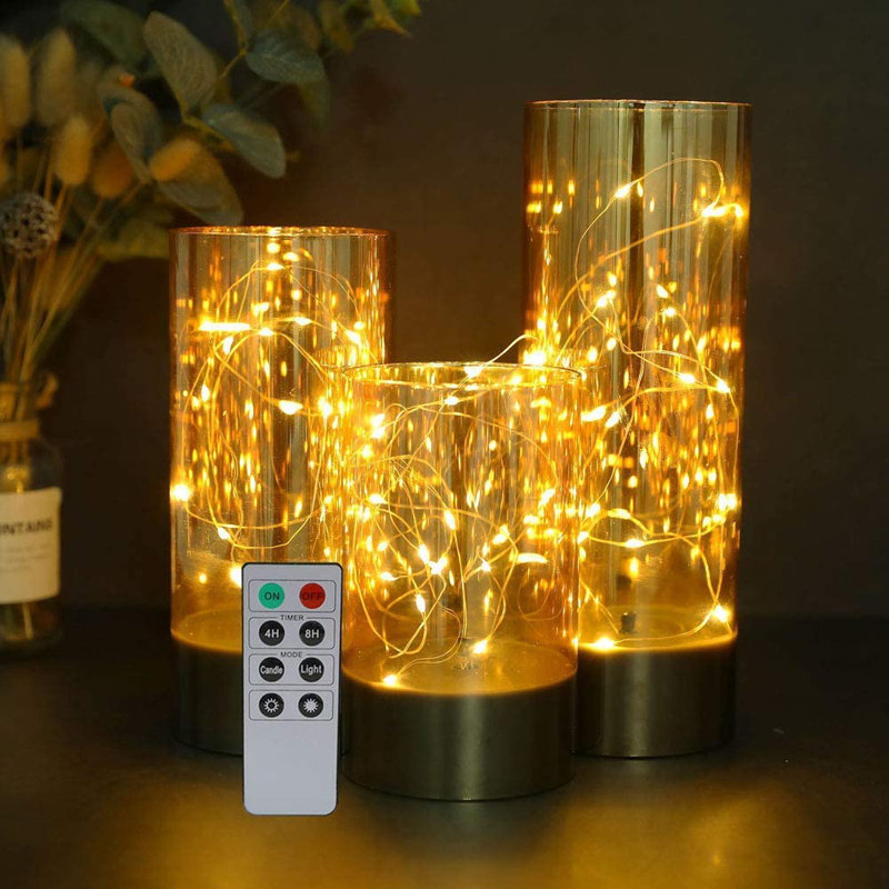 Lights4fun Set 3 Candele LED TruGlow Con Gocce Di Cera – Timer 6h, Color Crema, Altezze 10/12.5/15 Cm – Per Interni