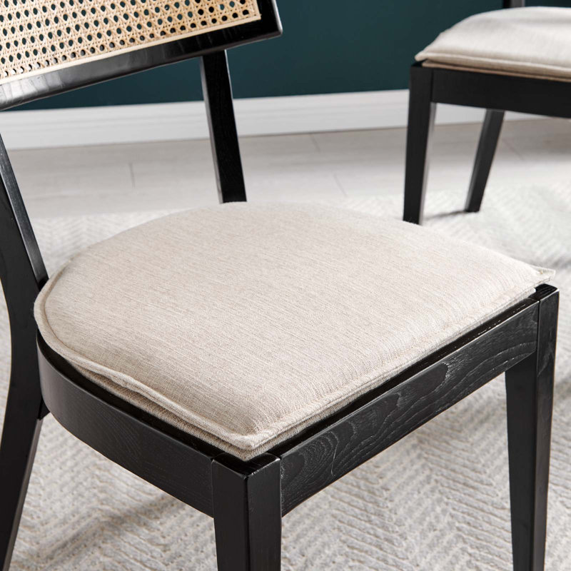 Caledonia High Black and Beige Elm Wood Side Chair with Cane Back