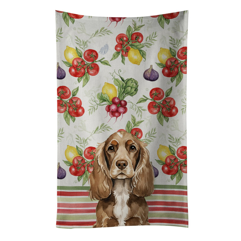 Chocolate Cocker Spaniel Vegetables Kitchen Towel, Chocolate Cocker Spaniel