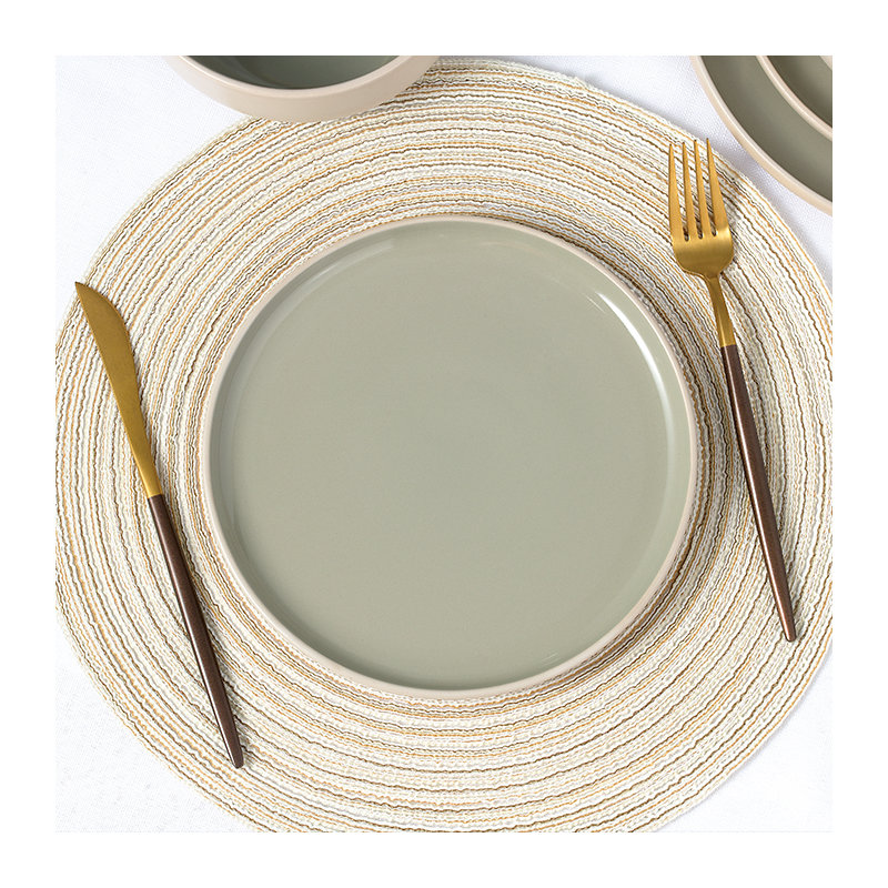 12pc 2tone (Matt & Shiny) Dinner Set, Cream/Green