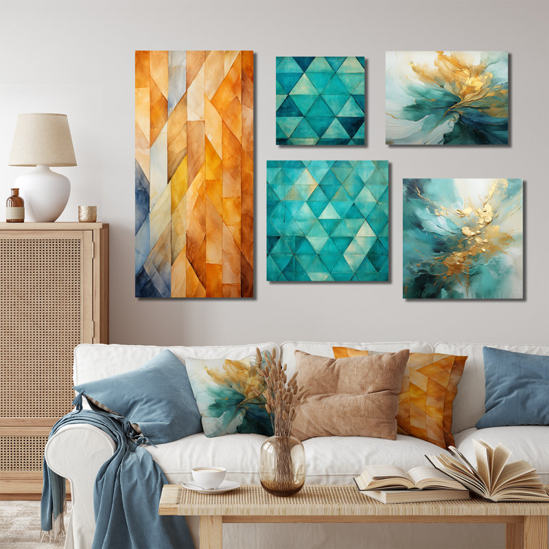 Topaz Tessellation I - ensemble de 5 reproductions d'art sur toile, Toile tendue