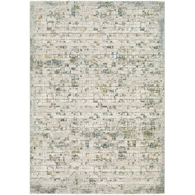 Tapis abstrait en polyester tissé à la machine abstrait bleu sarcelle / olive / beige