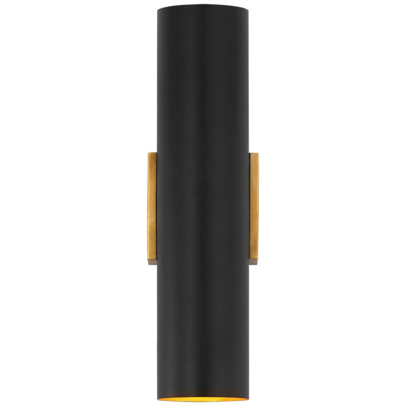 AERIN Nella Small Cylinder Sconce, Matte Black, Hand-Rubbed Antique Brass/Plaster White, 15" H x 4.25" W x 4.25" D