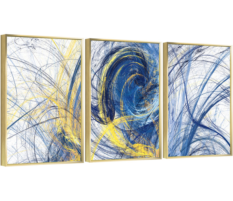 «Abstract Lines Wall Art», ensemble de 3 reproductions encadrées sur toile, H 16,3 po x l 36,3 po x P 1,65 po, Or