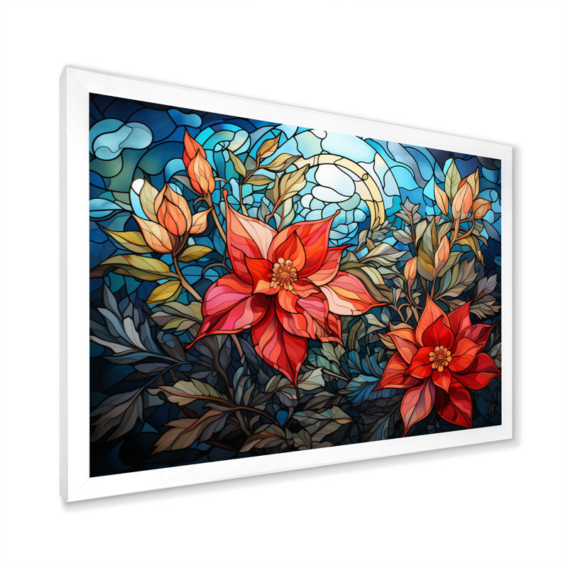 «Poinsettia Flower», impression sur toile encadrée, H 34 po x l 44 po x P 1,5 po, Cadre simple blanc