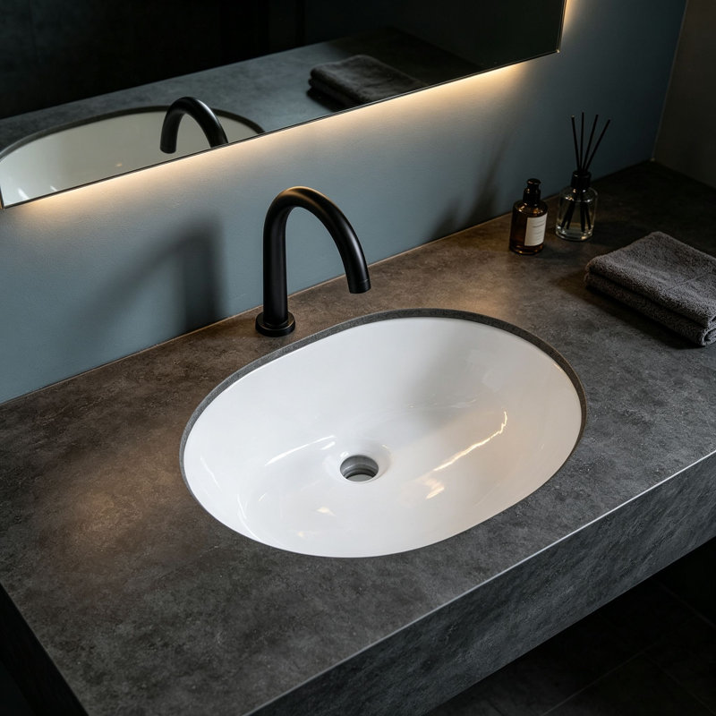 Topcraft White Ceramic Oval Undermount Bathroom Sink