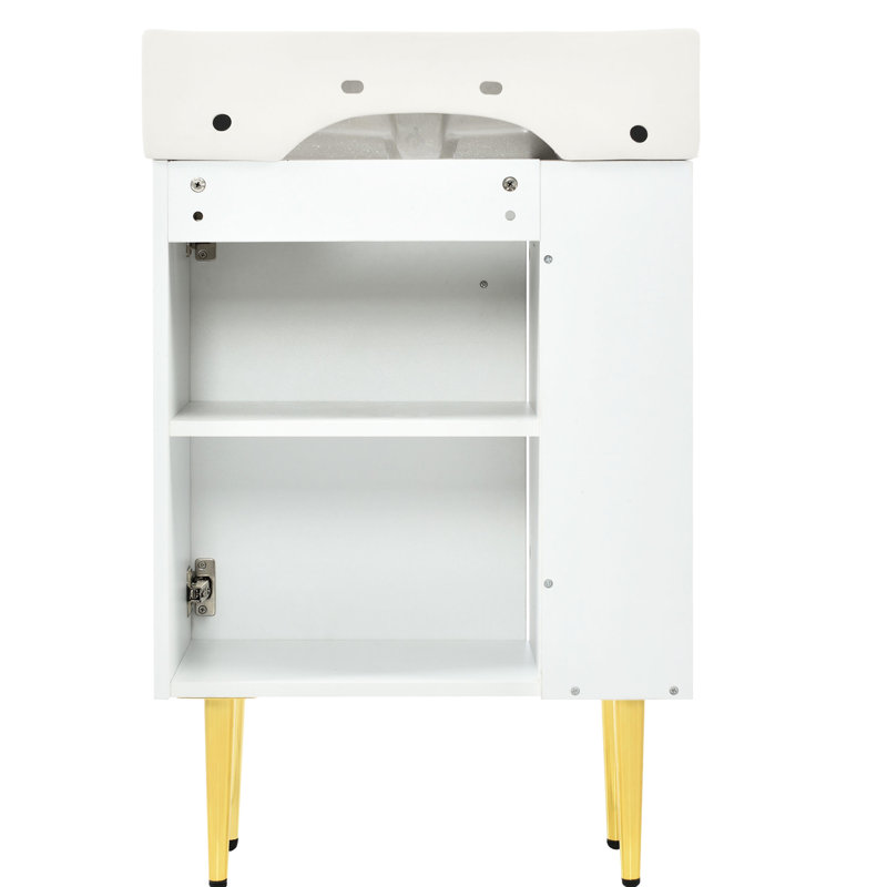 Meuble-lavabo de salle de bain de 21,6 po, blanc, offrant un rangement suffisant et une porte à fermeture en douceur, meuble-lavabo facile à assembler, avec de grandes portes, simple à assembler