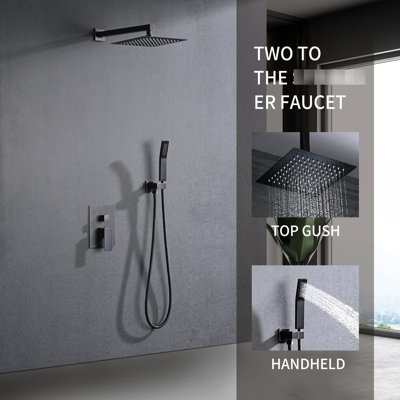 Wall Mounted Shower In Oil-Rubbed Bronze With Self-Cleaning Nozzle 10" Rainfall Head Head, Handheld Faucet And