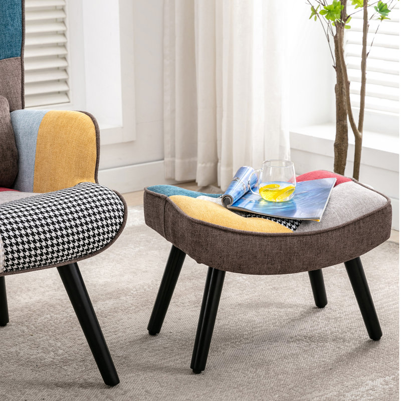 Kade Upholstered Armchair with Footstool, Brown Multicolour