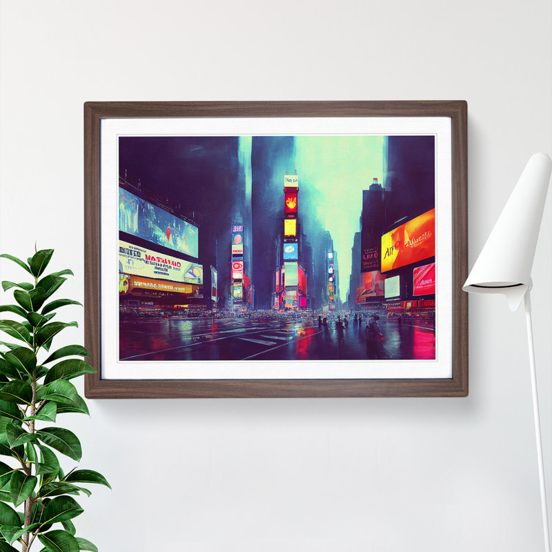 New York City Times Square Vol.3 - Single Picture Frame Print, 34cm H x 46cm W, Walnut