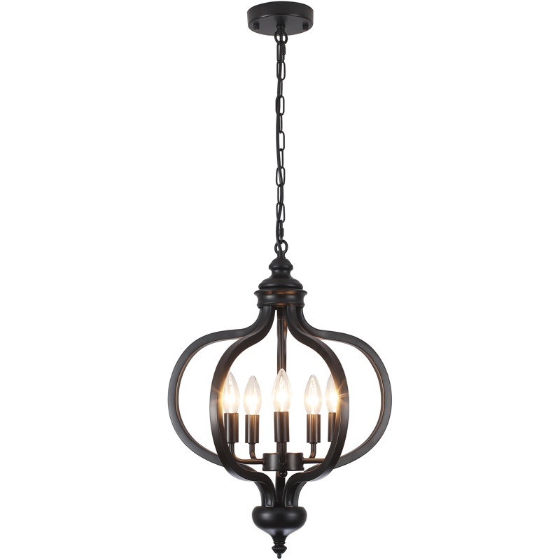 Lustre géométrique à 5 lumières à intensité variable, Noir mat