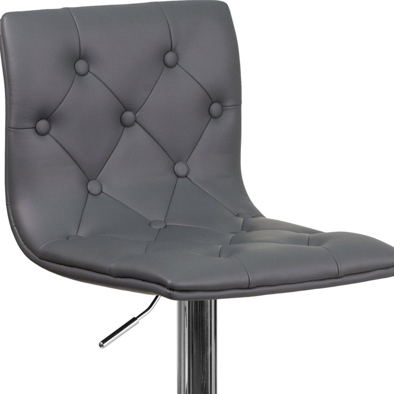 Niven Contemporary Button Tufted Adjustable Height Barstool with Chrome Base, Grey