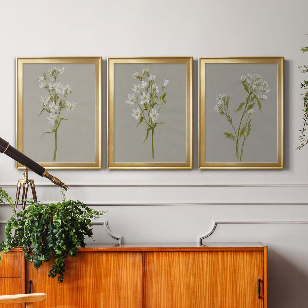 " White Field Flowers I " 3 - Pieces Red Barrel Studio® Frame