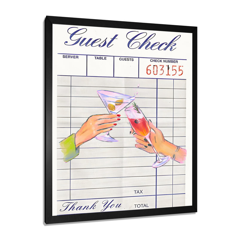 «Friendship Cocktail Cheers Check», reproduction d'art mural, H 20 po x l 12 po x P 1 po, Toile encadrée noire simple